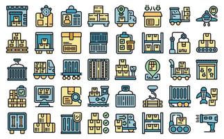 Loading of goods icons set vector color flat