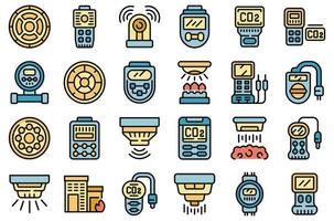 Gas detector icons set vector color flat