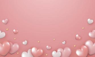 Realistic design for Valentine's Day, Mother's Day, Women's Day, Wedding. 3d shiny hearts on pink background. vector