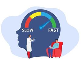 fast and  slow  skill Growth mindset concept Doctor training speedometer icon from Human heads silhouette fast self improvement,fast decision making Flat vector illustration