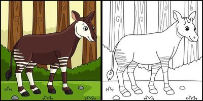 Okapi Animal Coloring Page Colored Illustration vector
