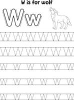 Wolf Animal Tracing Letter ABC Coloring Page W vector