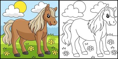 Pony Animal Coloring Page Colored Illustration vector