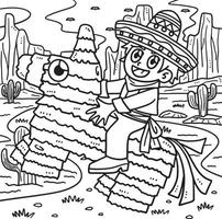 Cinco de Mayo Child Riding Pinata Coloring Page vector