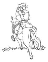 Cowboy Horseback Riding Isolated Coloring Page vector