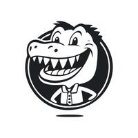 Black and white Uncomplicated logo with a charming cheerful crocodile. vector