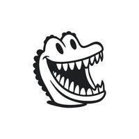 Black and white Simple logo with Lovely Cheerful crocodile. vector