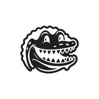 Black and white Uncomplicated logo with a Pleasant Cheerful crocodile. vector