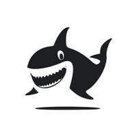 Black and white minimalistic logo with Sweet Cheerful shark. vector