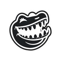 Black and white Simple logo with a charming cheerful crocodile. vector