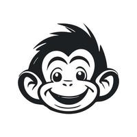 Black and white Uncomplicated logo with an adorable and cute monkey. vector