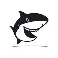 Black and white minimalistic logo with an adorable Cheerful shark. vector