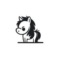 Black and white Uncomplicated logo with a charming cheerful pony. vector