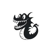 Black and white basic logo with an aesthetic cheerful crocodile. vector
