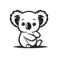 Black and white Lightweight logo with Adorable and cute koala. vector