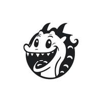 Black and white Uncomplicated logo with an adorable Cheerful crocodile. vector