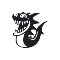 Black and white Uncomplicated logo with Sweet Cheerful crocodile. vector