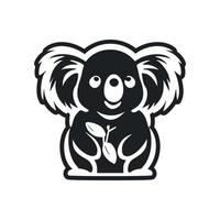 Black and white Simple logo with a charming and cute koala. vector