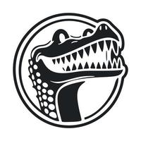 Black and white Uncomplicated logo with an adorable Cheerful crocodile. vector