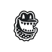 Black and white Simple logo with an adorable Cheerful crocodile. vector