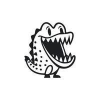Black and white Simple logo with Sweet Cheerful crocodile. vector
