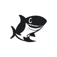 Black and white basic logo with an adorable Cheerful shark. vector