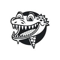 Black and white Simple logo with a cute Cheerful crocodile. vector