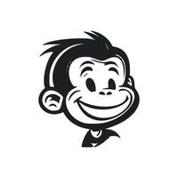 Black and white Simple logo with Lovely and cute monkey. vector