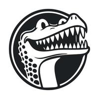 Black and white Uncomplicated logo with an aesthetic Cheerful crocodile. vector