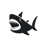 Black and white minimalistic logo with an adorable Cheerful shark. vector