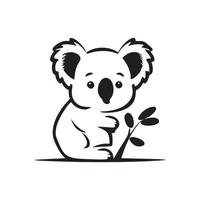 Black and white Uncomplicated logo with aesthetic and cute koala. vector