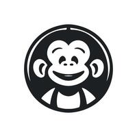 Black and white Simple logo with a charming and cute monkey. vector