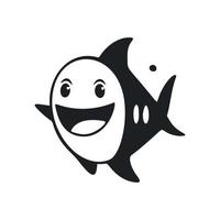 Black and white basic logo with a sweet cheerful shark. vector