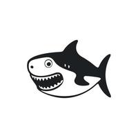 Black and white basic logo with an aesthetic Cheerful shark. vector
