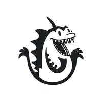 Black and white Lightweight logo with a cute Cheerful crocodile. vector