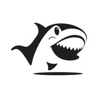 Black and white basic logo with a charming cheerful shark. vector