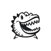 Black and white minimalistic logo with Sweet Cheerful crocodile. vector