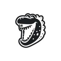 Black and white Simple logo with a cute Cheerful crocodile. vector