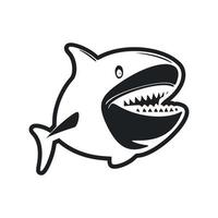 Black and white Uncomplicated logo with a sweet cheerful shark. vector