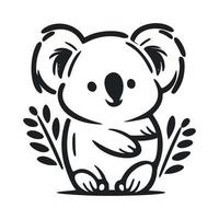 Black and white Uncomplicated logo with Nice and cute koala. vector