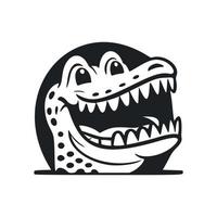 Black and white Uncomplicated logo with a charming Cheerful crocodile. vector