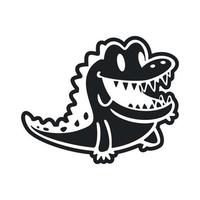 Black and white Simple logo with a cute Cheerful crocodile. vector