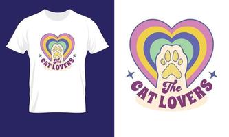 gato amante t camisa diseño con arco iris corazón y gato pata vector ilustración