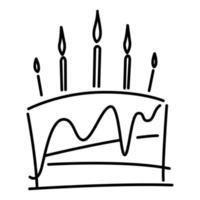 Hand-drawn birthday cake with black lines. vector