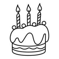 Hand-drawn birthday cake with black lines. vector