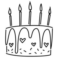 Hand-drawn birthday cake with black lines. vector