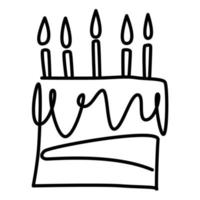 Hand-drawn birthday cake with black lines. vector