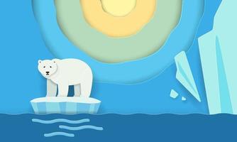 polar oso en hielo témpano de hielo derritiendo iceberg y global calentamiento vector