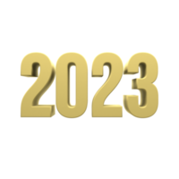 2023 text number 3d gold color in transparent background. png . 3d illustration rendering