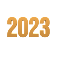 2023 text number 3d gold color in transparent background. png . 3d illustration rendering